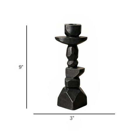 decorative geometric carved candle holder resin black color 3"x9" china