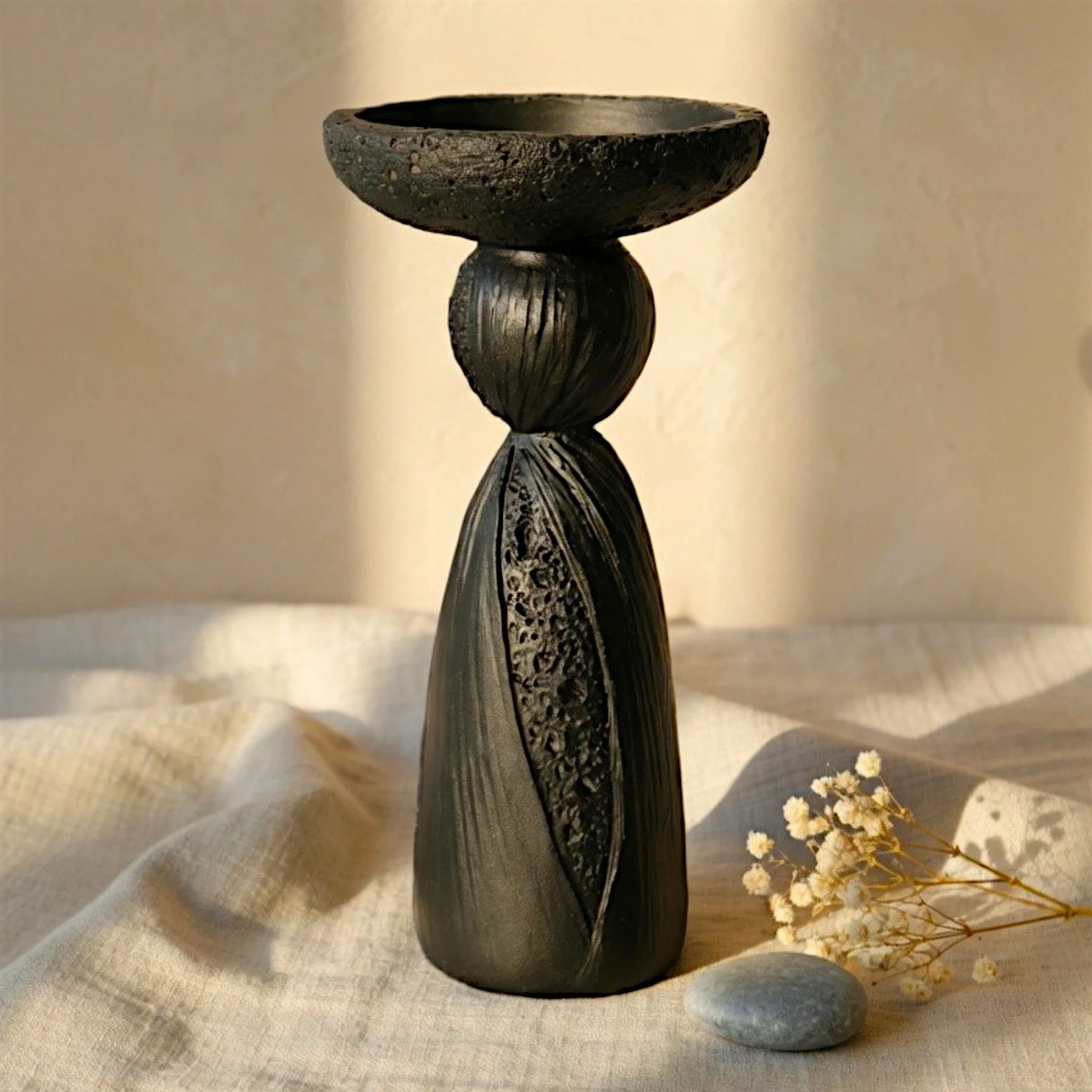 decorative candle holder resin black color 7.5"x3" china