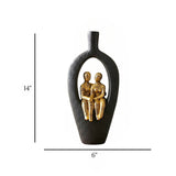 romantic couple figurine vase statue resin black & gold color 6"x14" china