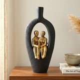 romantic couple figurine vase statue resin black & gold color 6"x14" china