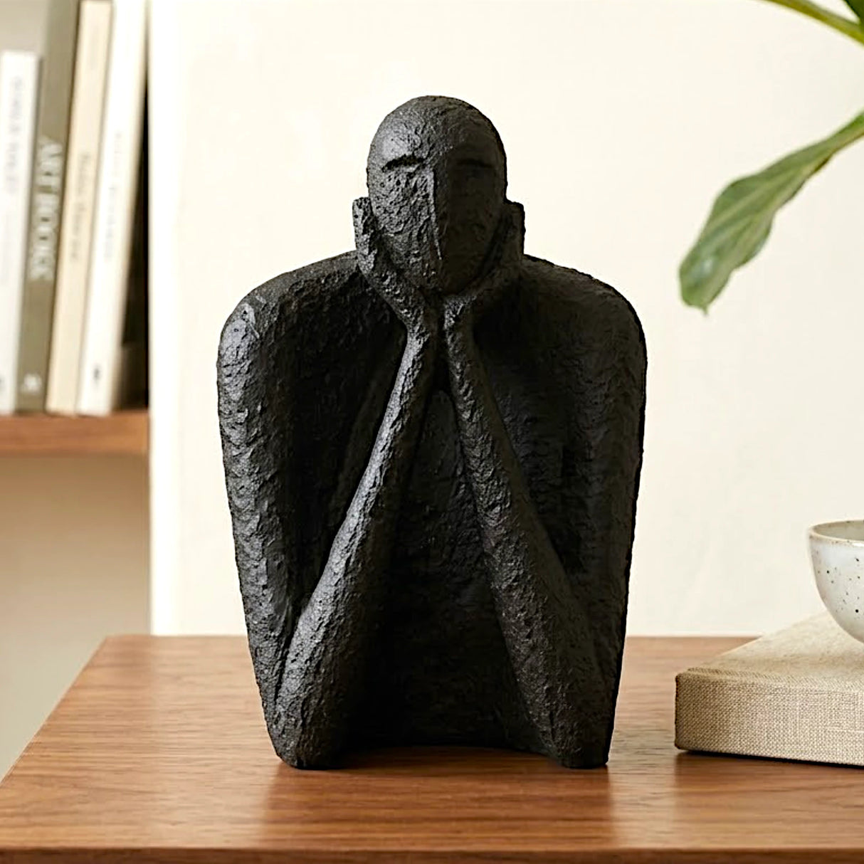 statue deep thinker below 2 hand black 6x3 china