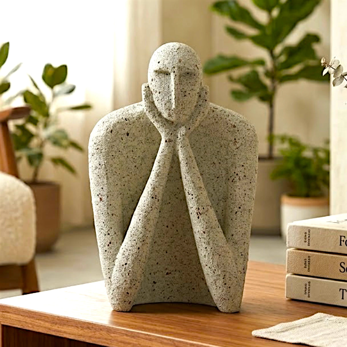 statue deep thinker below 2 hand white 6x3 china