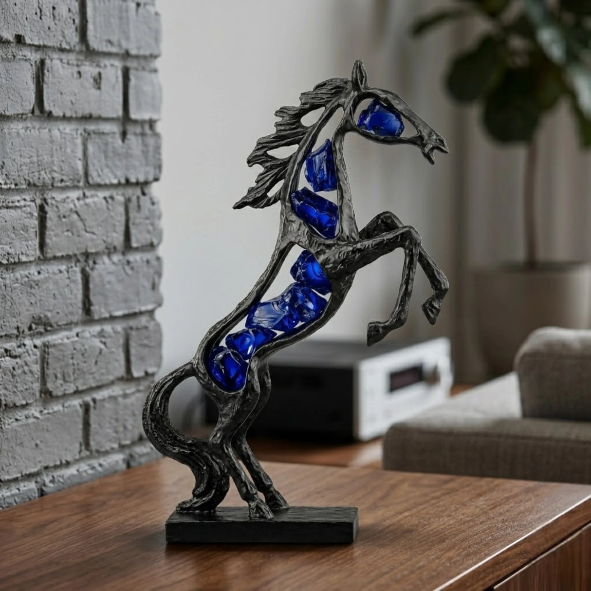 statue horse black with 8 crystal large 13"x8" china