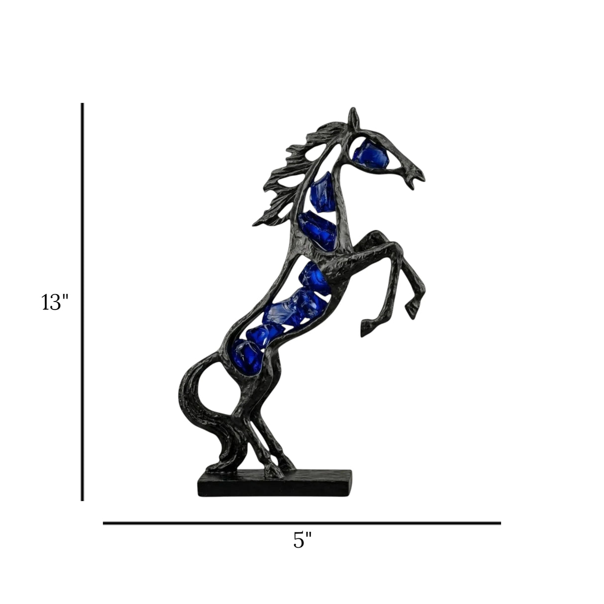 statue horse black with 8 crystal large 13"x8" china
