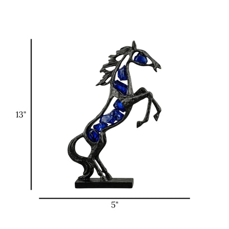 statue horse black with 8 crystal large 13"x8" china