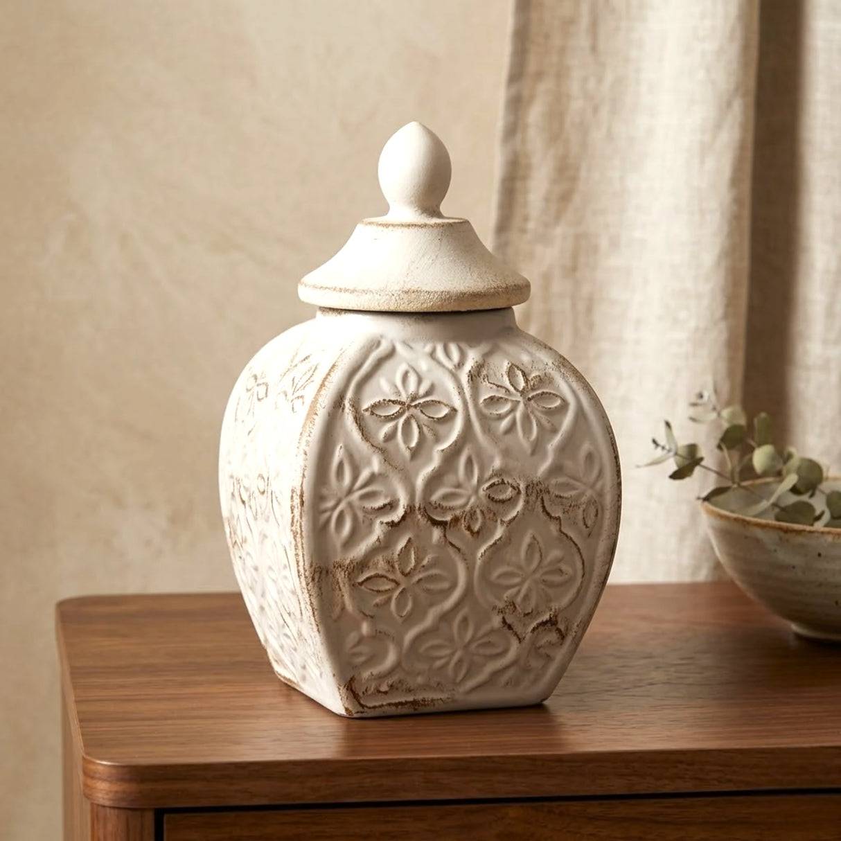 ceramic candy jar textured flower clay small china