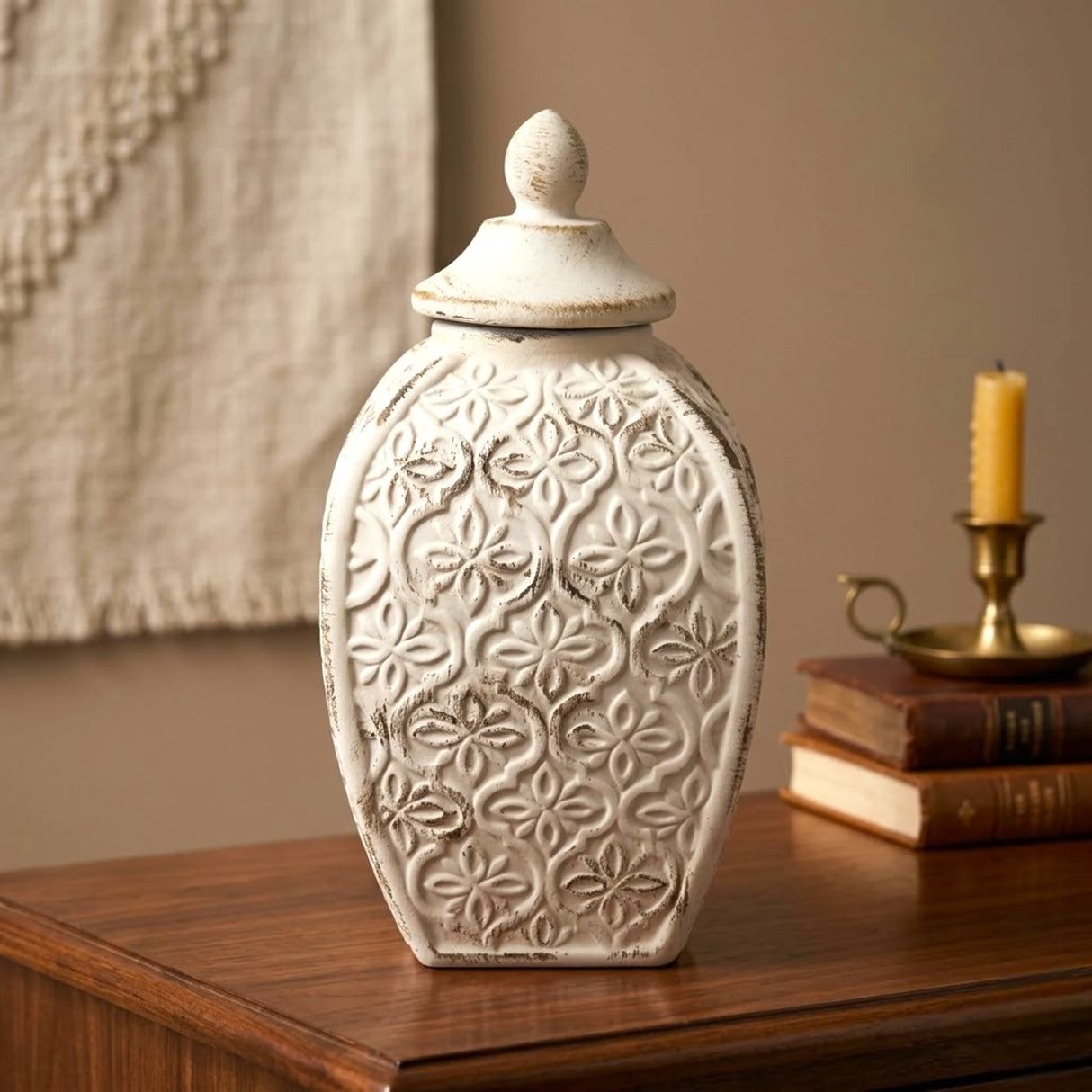 ceramic candy jar textured flower clay large 12''x3.5'' china