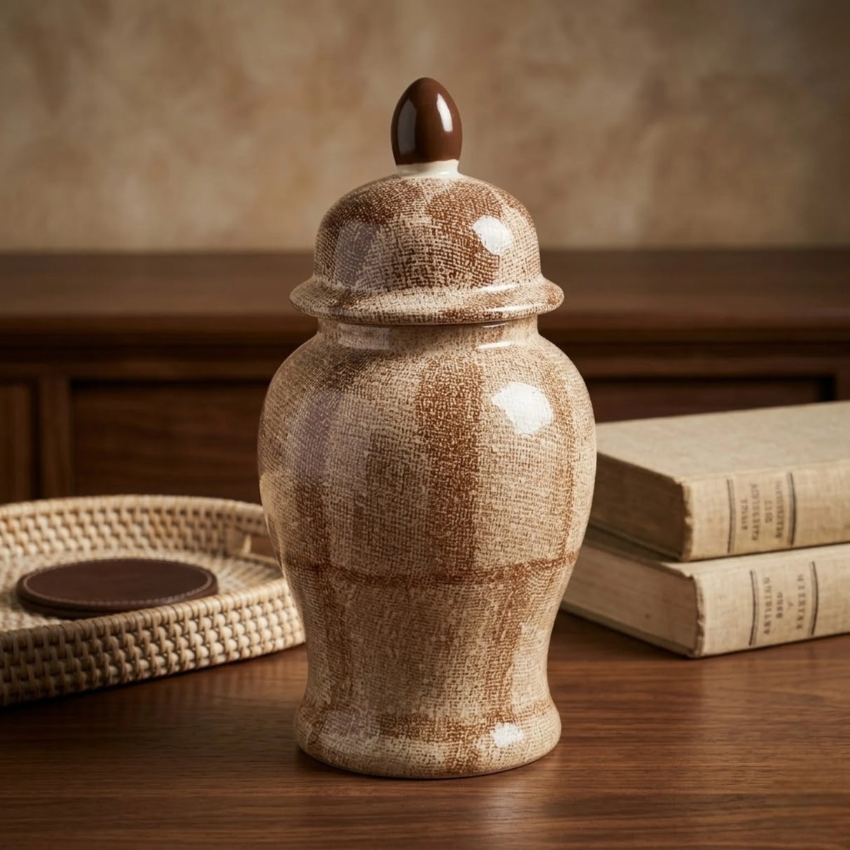 ceramic candy jar 2tone brown small china