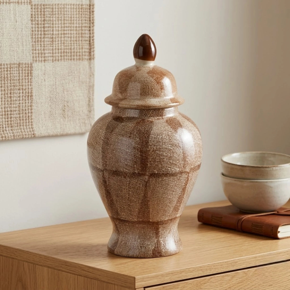 ceramic candy jar 2tone brown large china