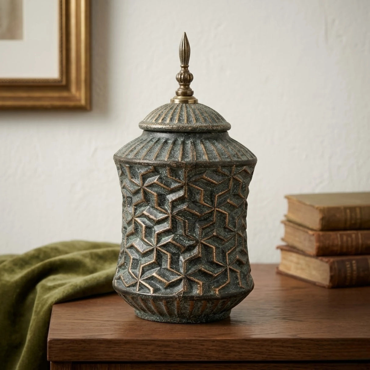 ceramic candy jar textured green small china