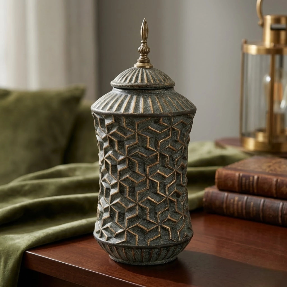 ceramic candy jar textured green large china