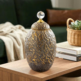 ceramic candy jar textured grey & golden small china