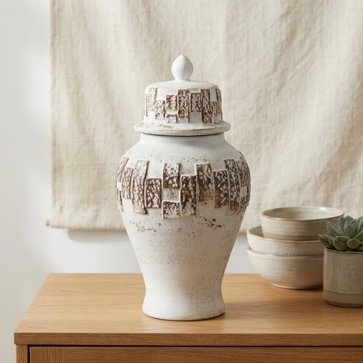 ceramic candy jar texture rustic white & brown small china