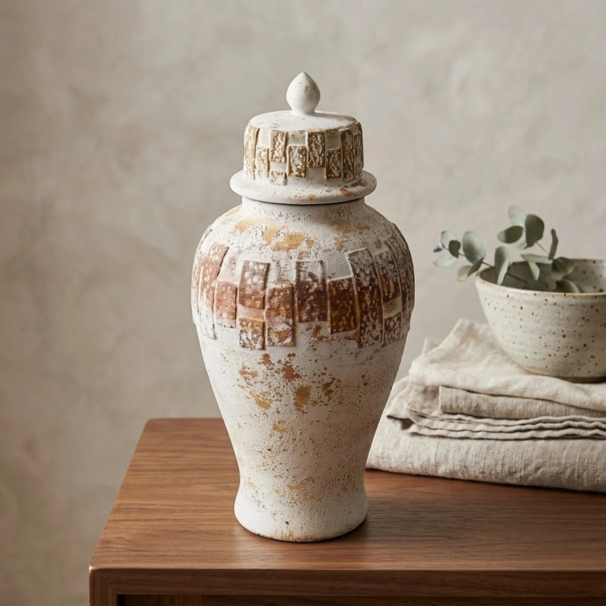 ceramic candy jar texture rustic white & brown large china