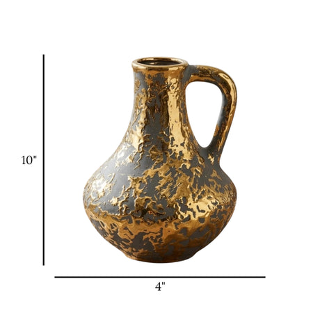 ceramic vase textured gray & golden medium 10x4 china