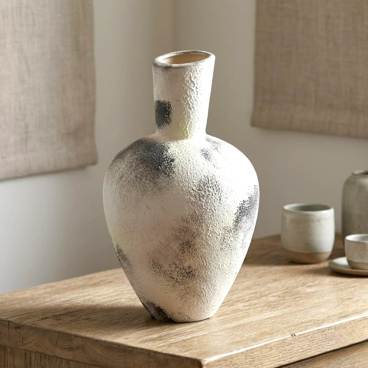 ceramic candy vase textured terracotta white & gray medium 14x3.5 china
