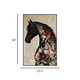 wall art canvas beige black horse floral silhouette print 48''x32.5'' china
