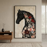 wall art canvas beige black horse floral silhouette print 48''x32.5'' china