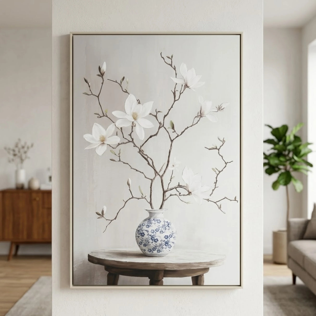 wall art canvas white magnolia branch vase floral print ''48x''32.5 china