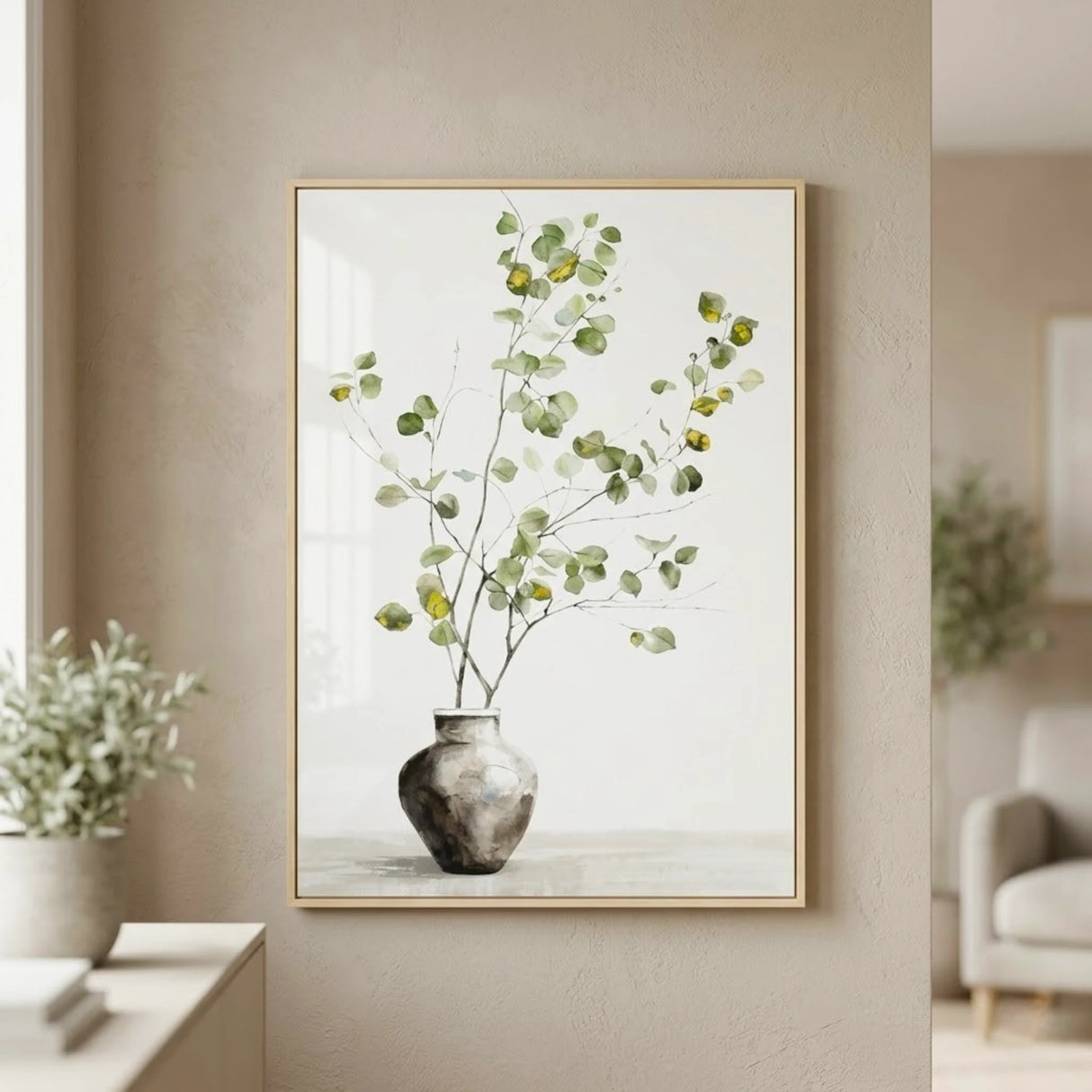 botanical eucalyptus branch vase framed canvas wall art green & white color ''36x24.5 china