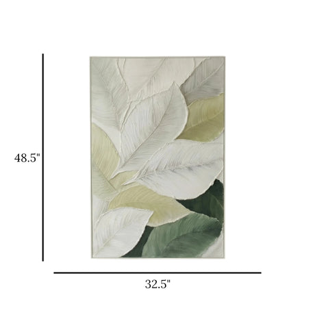 wall art canvas white green 3d textured tropical leaf print 32.5''x48.5'' china