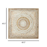 abstract 3d mandala medallion textured framed canvas wall art white & gold color 40.5"x40.5'' china