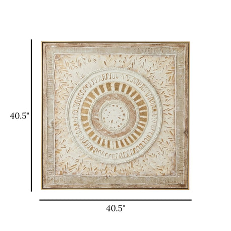 abstract 3d mandala medallion textured framed canvas wall art white & gold color 40.5"x40.5'' china
