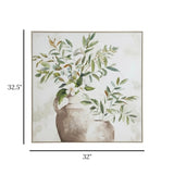 botanical greenery rustic vase framed canvas wall art green & beige color 32''x32.5'' china