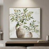 botanical greenery rustic vase framed canvas wall art green & beige color 32''x32.5'' china