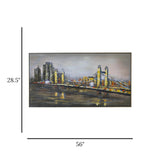 city bridge skyline hand painted framed canvas wall art canvas gray & yellow color 28.5''x56'' china