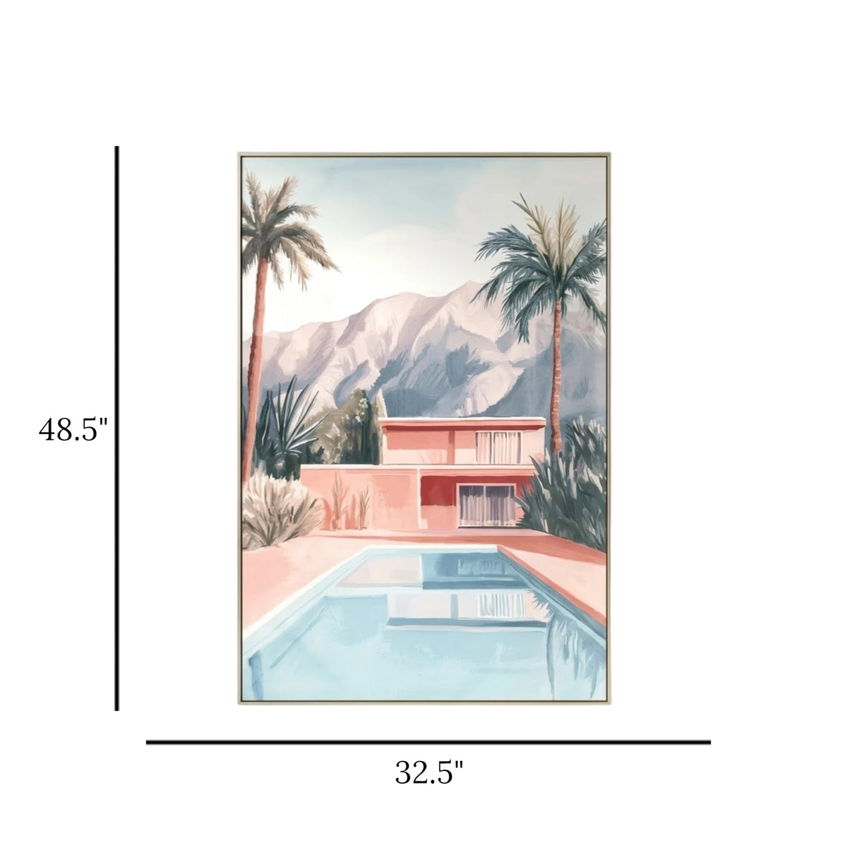 tropical palm springs pool villa framed canvas wall art canvas pink & blue color 32.5''x48.5'' china