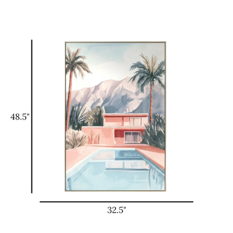 tropical palm springs pool villa framed canvas wall art canvas pink & blue color 32.5''x48.5'' china