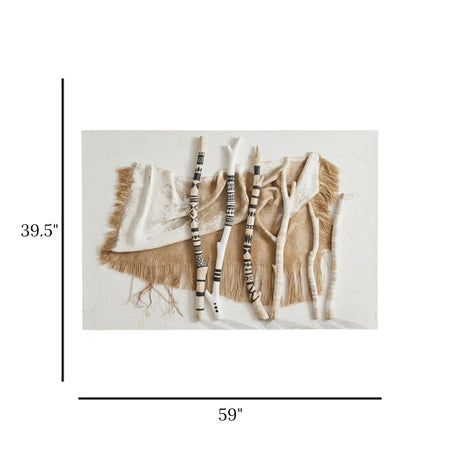 abstract 3d layered ribbed texture framed canvas wall art canvas white & beige color 47"x31.5" china