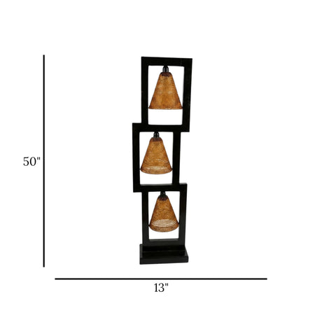 wooden floor lamp 3 box with acralic cone shade 50''x13''