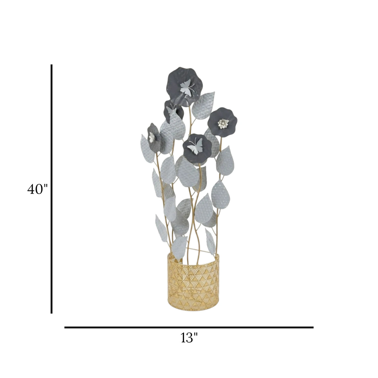 metal hanging vase flower & leaves 5s golden 40''x13'' china