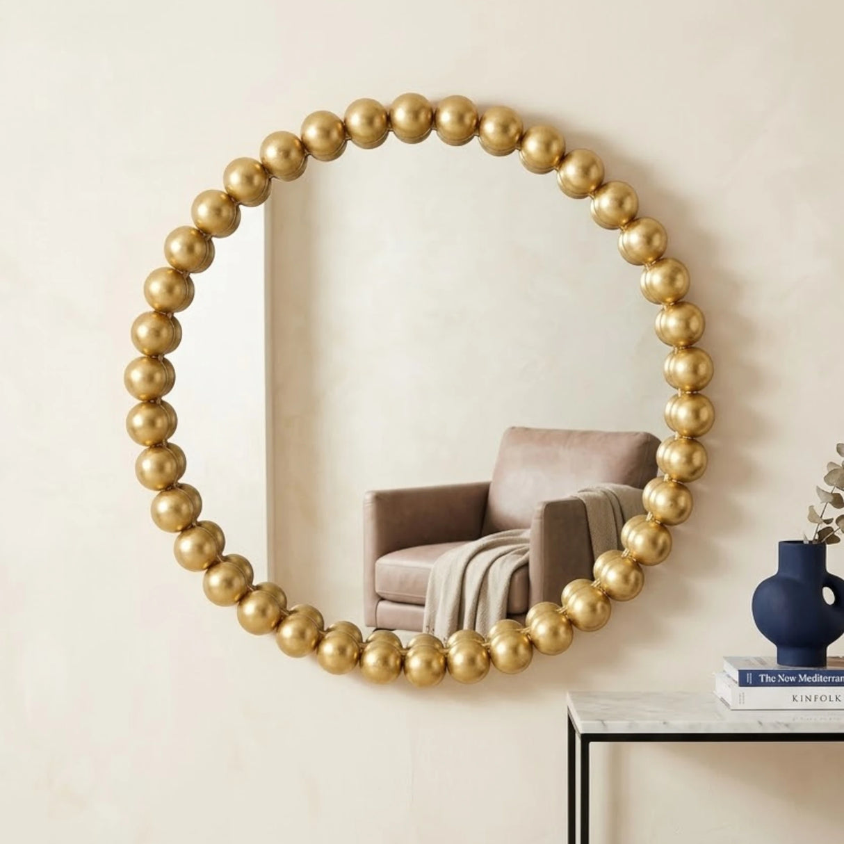 metal hanging mirror & balls golden 30''x30'' china
