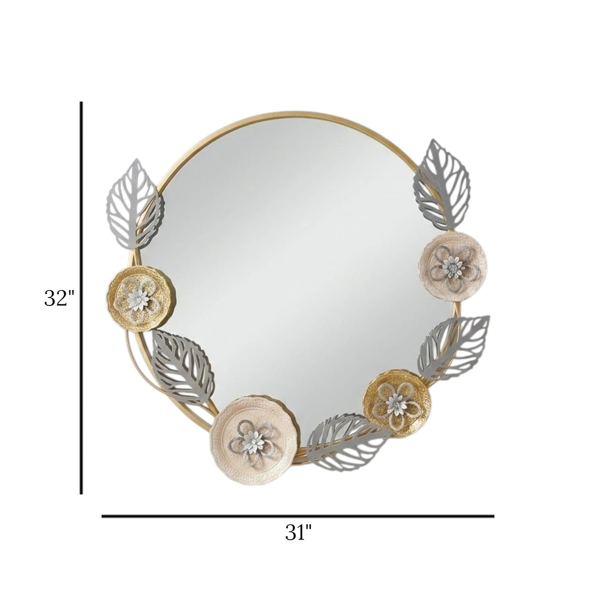 metal hanging mirror 5flower & leaves 32''x31'' china