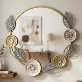 metal hanging mirror 5flower & leaves 32''x31'' china