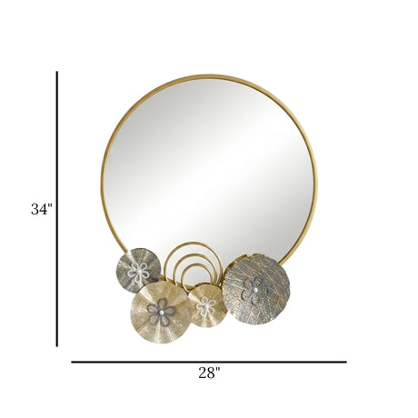 metal hanging mirror flower golden & black 34''x28'' china