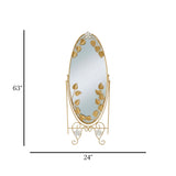 metal standing mirror flower & leaves golden 63''x24'' china