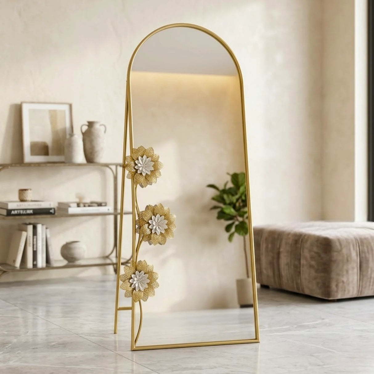 metal mirror stand & 3flower golden ''69x24'' china