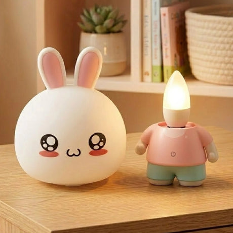 night lamp plastic white pink cute bunny rabbit shape full body china