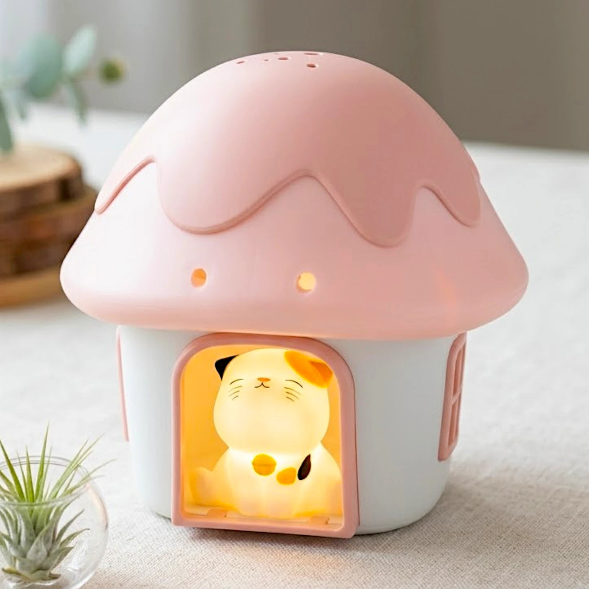 night lamp plastic pink white cute cat mushroom house design china