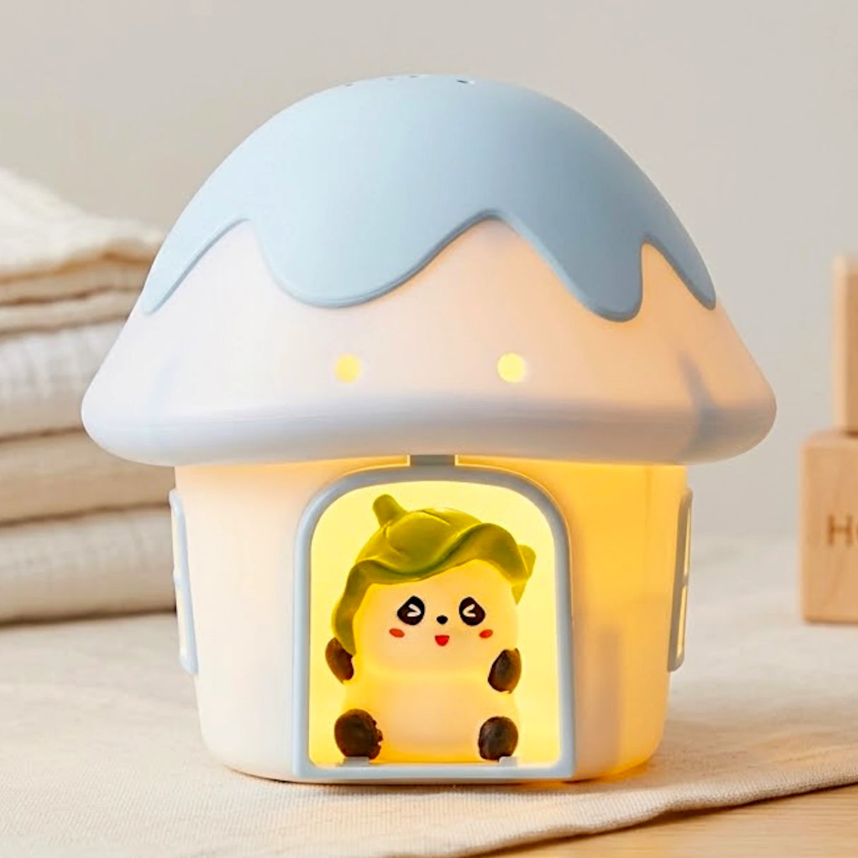 night lamp plastic blue white cute hedgehog mushroom house design china