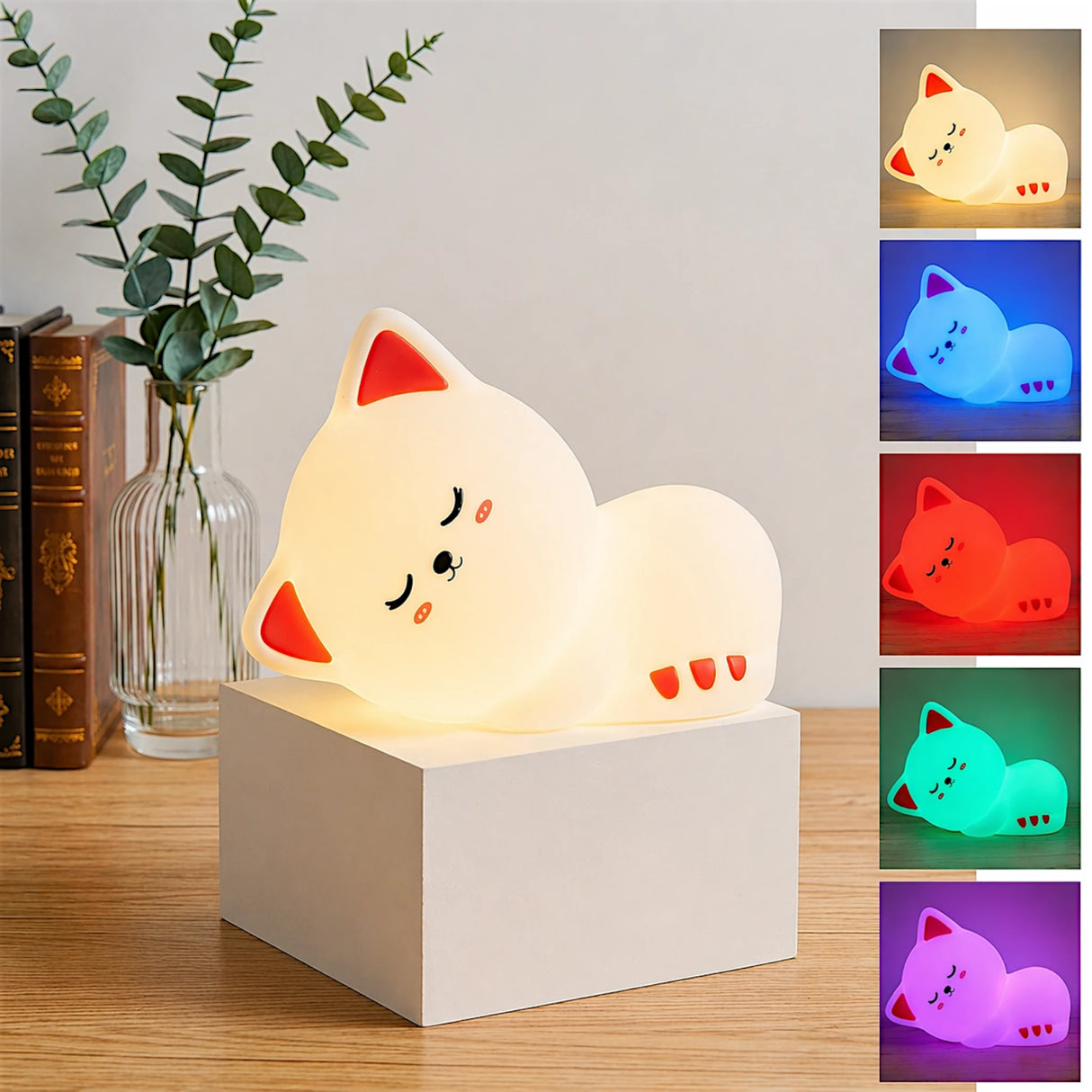 night lamp silicone white red cute sleeping cat shape multicolor china