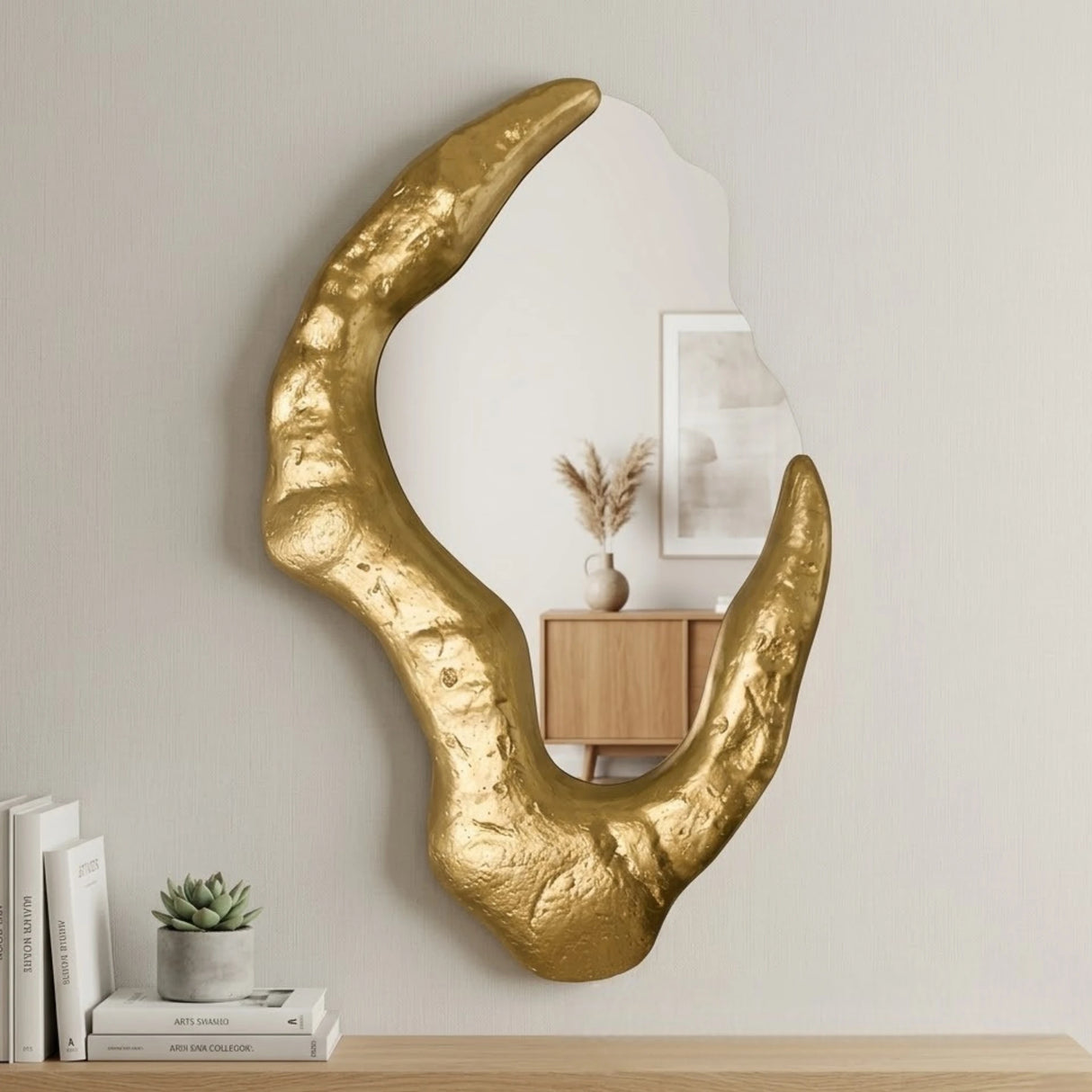 wall hanging mirror fiber golden 32''x20'' china