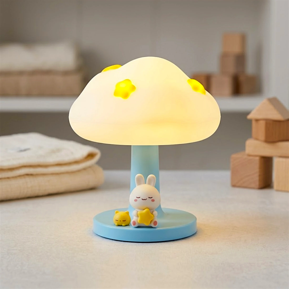 night lamp plastic blue white cute bunny mushroom design china