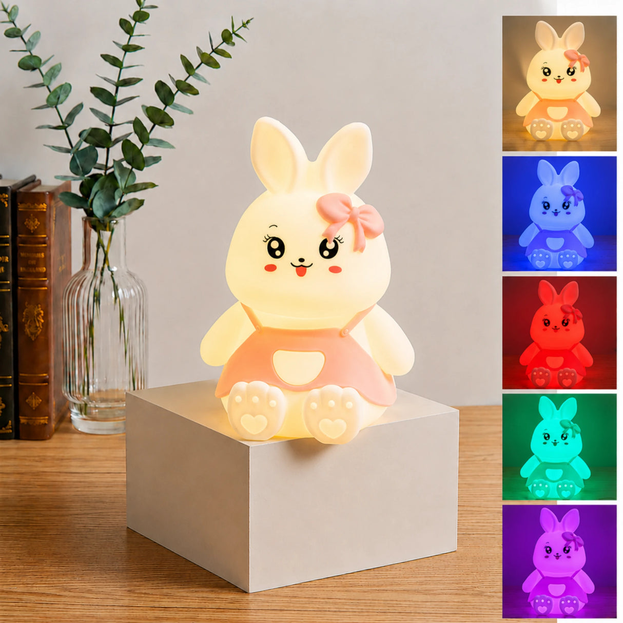 bunny night lamp silicone white & pink 6.5"x4.5" china