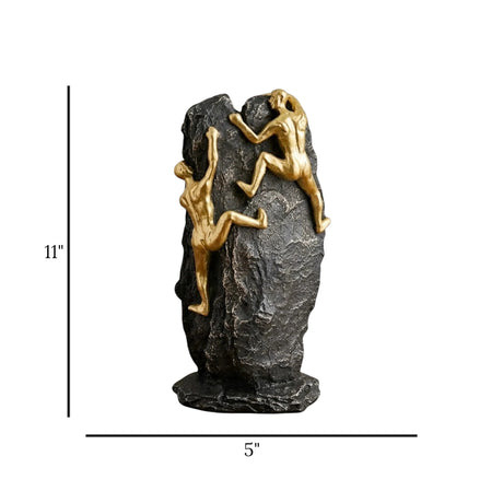 statue 2 figures climbing mountain black & golden 11''x5'' china