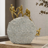 statue 4 figures pulling rope white & golden 10''x5'' china